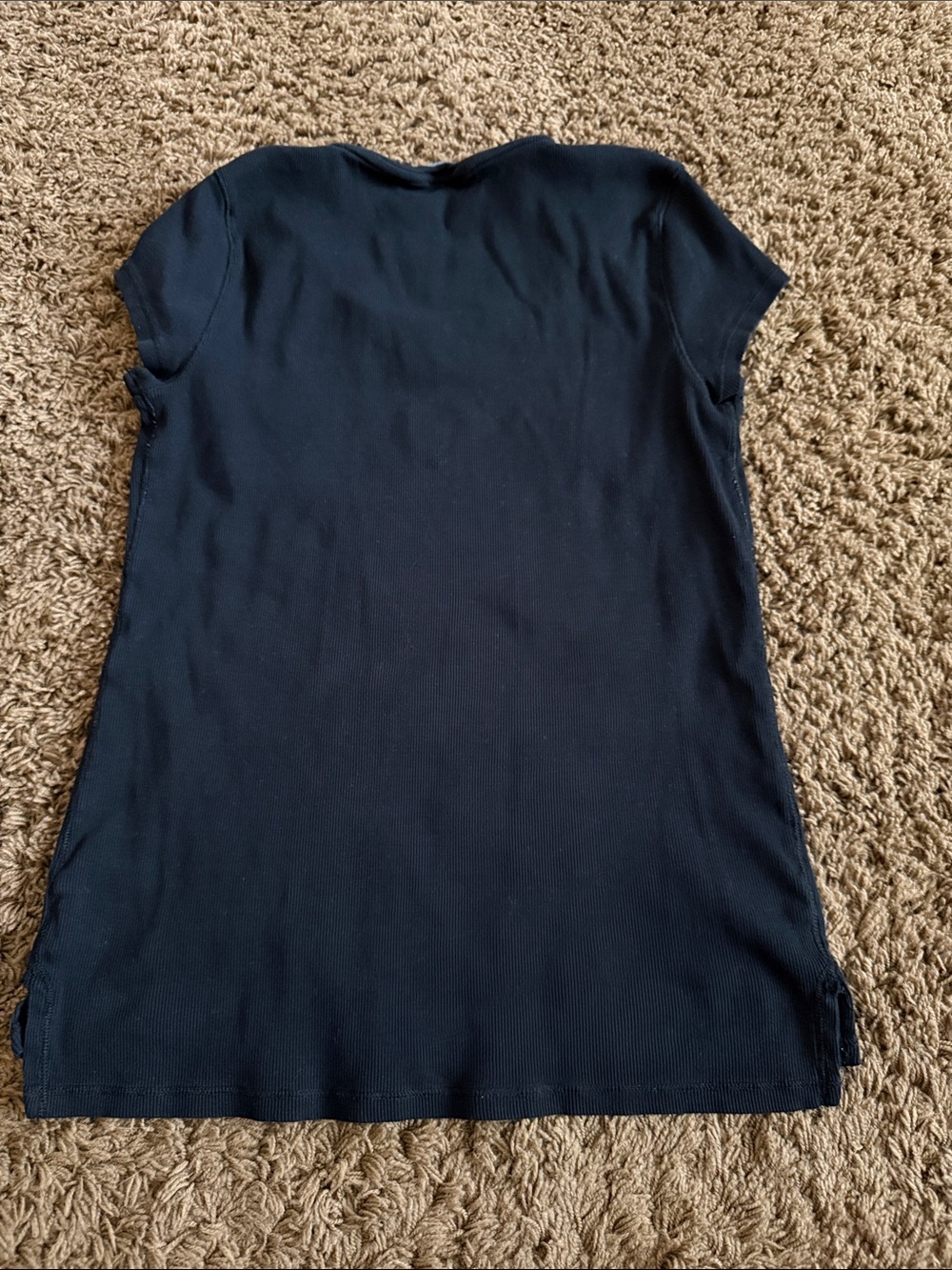 Ralph Lauren Black Short Sleeve Ribbed Notch-Neck Tee - Picture 2 of 4